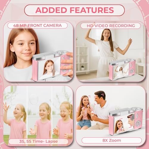 Cason 48MP Digital Camera for Kids-Real Photo & Video Mini Camera for Photography 2.4” Rotating Screen, Built in Games Kids Cameras for 5-15 Years Girls & Boys(Supports Upto 64GB Memory) - Image 2