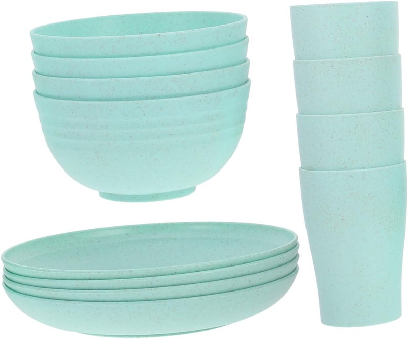 Light Green Unbreakable Dinnerware Set 12pcs Microwave Safe Plates Bowls Cups for Camping - Image 1
