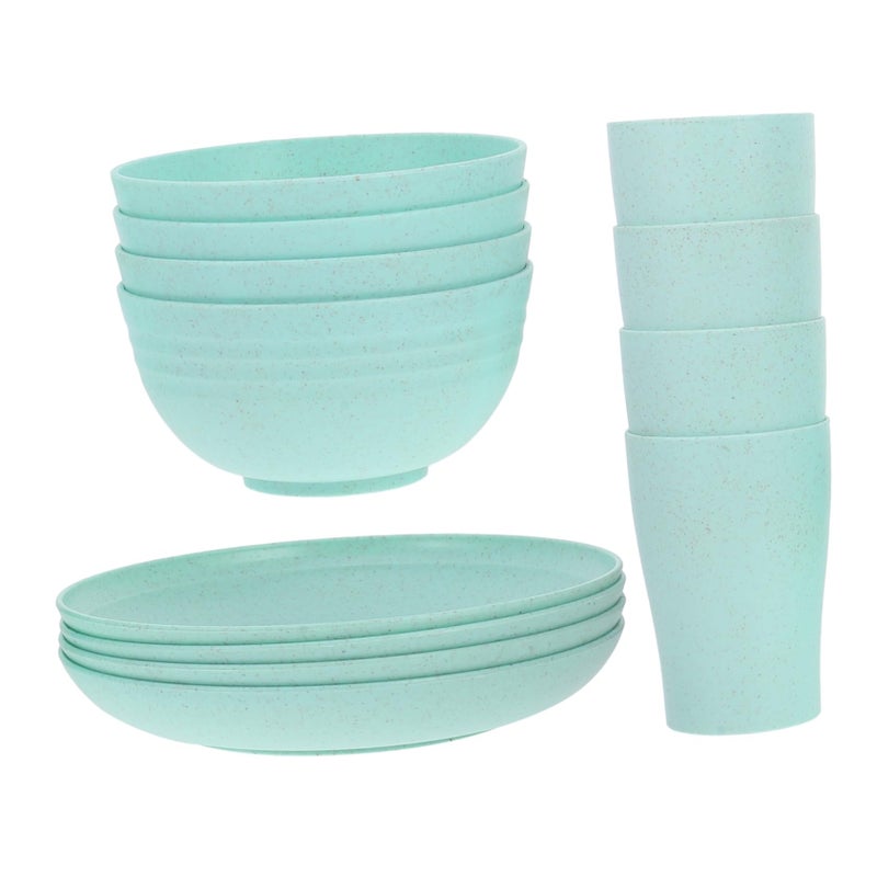 Light Green Unbreakable Dinnerware Set 12pcs Microwave Safe Plates Bowls Cups for Camping - Image 2