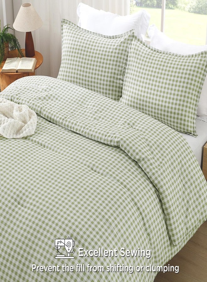 Andency Sage Gingham Comforter Set Full(79x90Inch), Green Checkered Grid Plaid Buffalo Bed Set for Girls Boys Kids Teens, 3 Pieces Lightweight Microfiber Geometric Preppy Bedding - Image 2