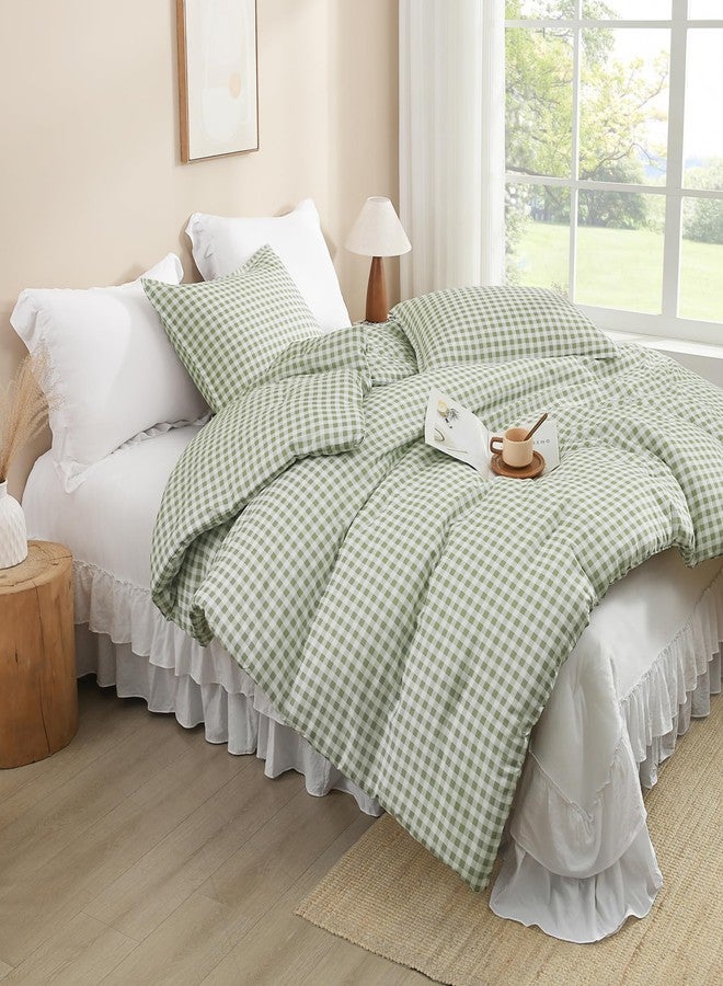 Andency Sage Gingham Comforter Set Full(79x90Inch), Green Checkered Grid Plaid Buffalo Bed Set for Girls Boys Kids Teens, 3 Pieces Lightweight Microfiber Geometric Preppy Bedding - Image 3