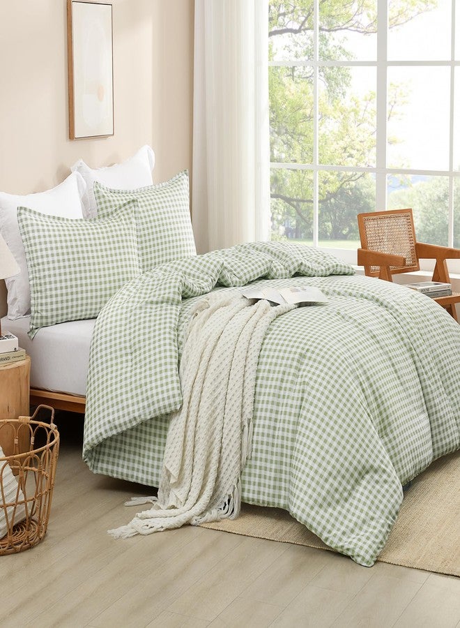 Andency Sage Gingham Comforter Set Full(79x90Inch), Green Checkered Grid Plaid Buffalo Bed Set for Girls Boys Kids Teens, 3 Pieces Lightweight Microfiber Geometric Preppy Bedding - Image 4