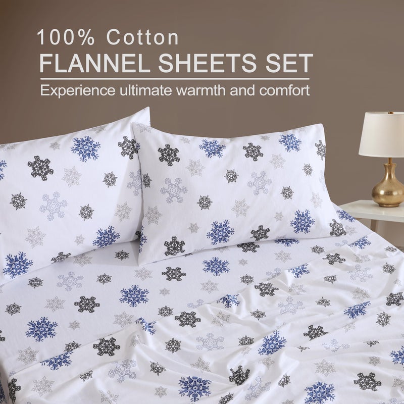 ZOYER Flannel Sheets Queen Size Set - Soft & Comfy Deep Pocket Cotton Flannel Bedding  Fitted Up to 16""  Double Brushed Queen Bed Sheets  4 Pieces  White Snow - Image 3