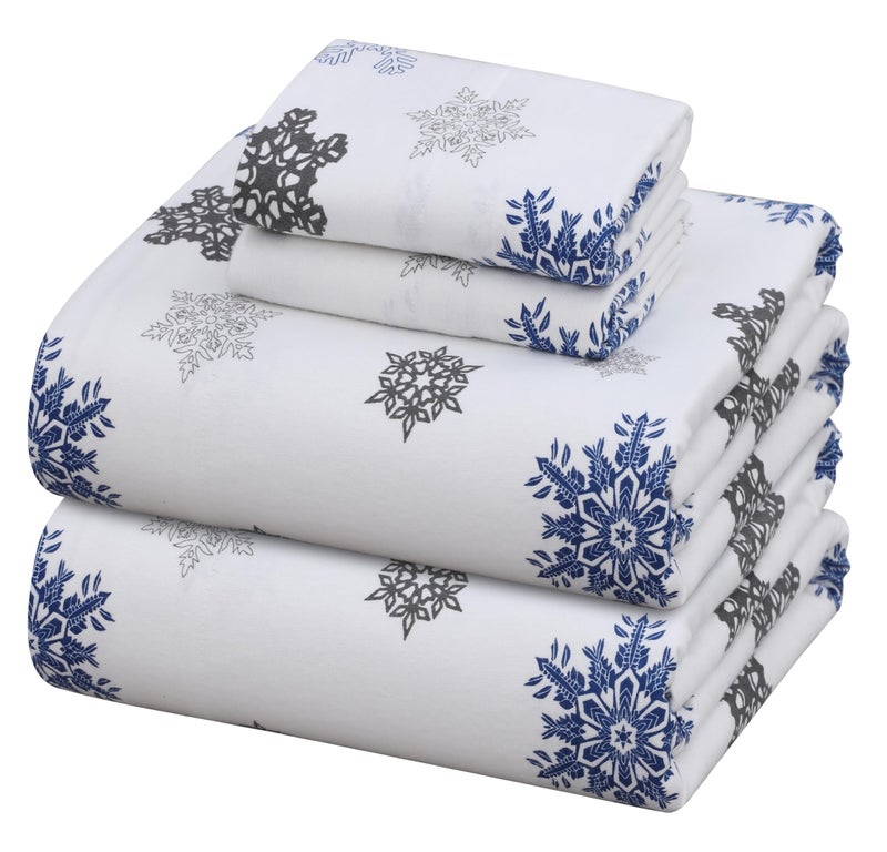 ZOYER Flannel Sheets Queen Size Set - Soft & Comfy Deep Pocket Cotton Flannel Bedding  Fitted Up to 16""  Double Brushed Queen Bed Sheets  4 Pieces  White Snow - Image 1