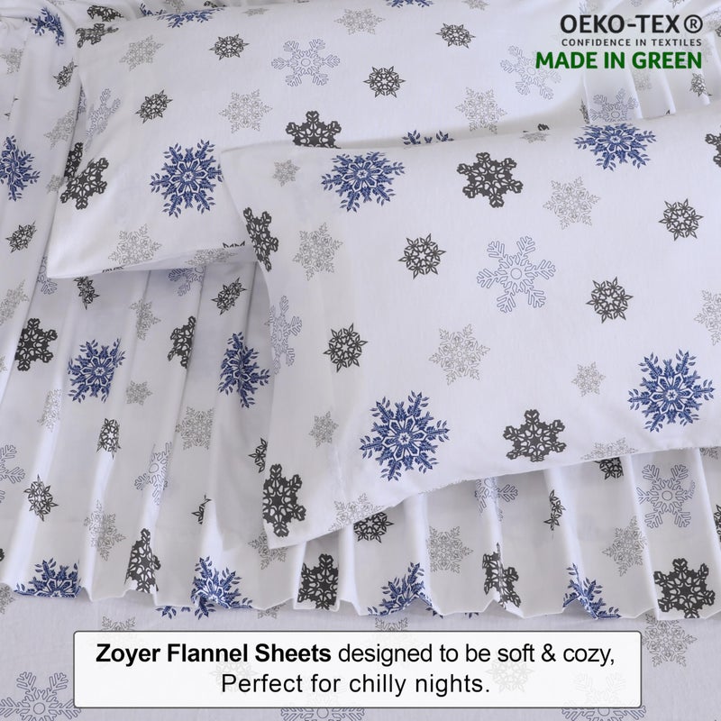 ZOYER Flannel Sheets Queen Size Set - Soft & Comfy Deep Pocket Cotton Flannel Bedding  Fitted Up to 16""  Double Brushed Queen Bed Sheets  4 Pieces  White Snow - Image 4