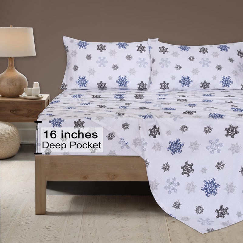 ZOYER Flannel Sheets Queen Size Set - Soft & Comfy Deep Pocket Cotton Flannel Bedding  Fitted Up to 16""  Double Brushed Queen Bed Sheets  4 Pieces  White Snow - Image 5