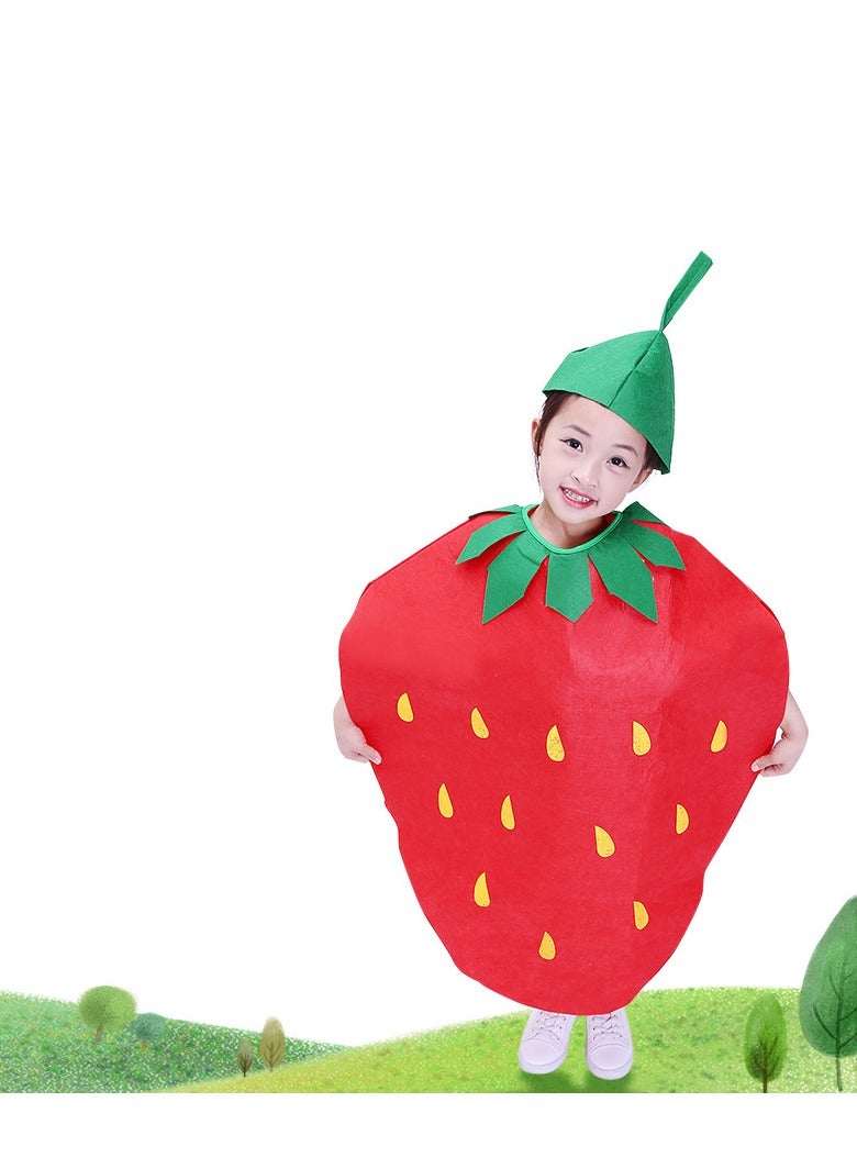 Captaintech Kids Fruits Vegetables and Nature costumes Suits outfits Fancy Dress Party Boys and Girls Costume Suit with Hat Strawberries - Image 1