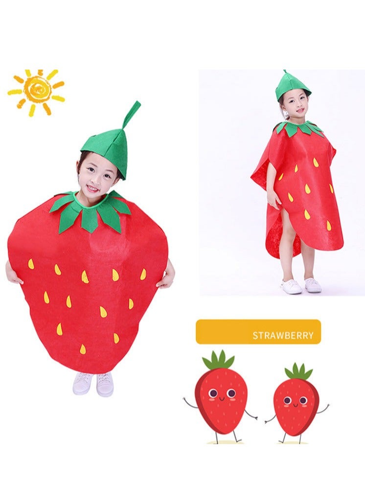 Captaintech Kids Fruits Vegetables and Nature costumes Suits outfits Fancy Dress Party Boys and Girls Costume Suit with Hat Strawberries - Image 2