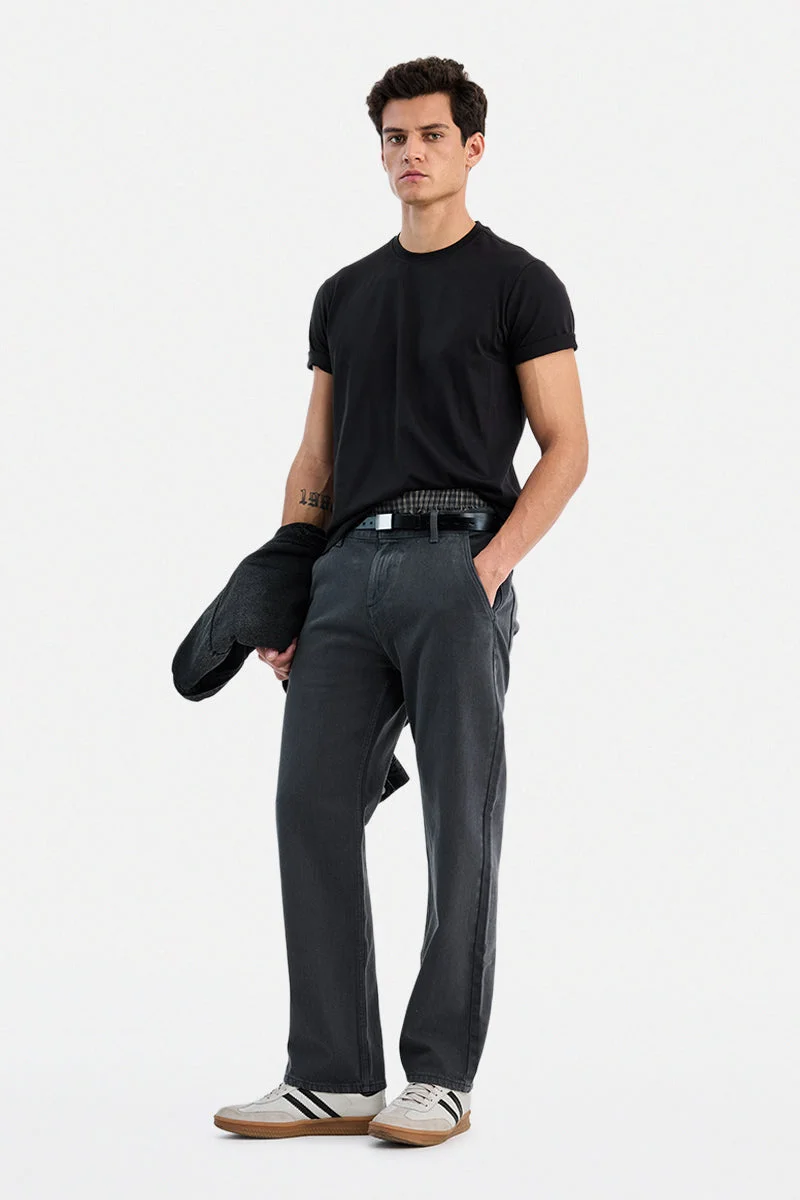 SNITCH Charcoal Grey Solid Straight Fit Casual Jeans