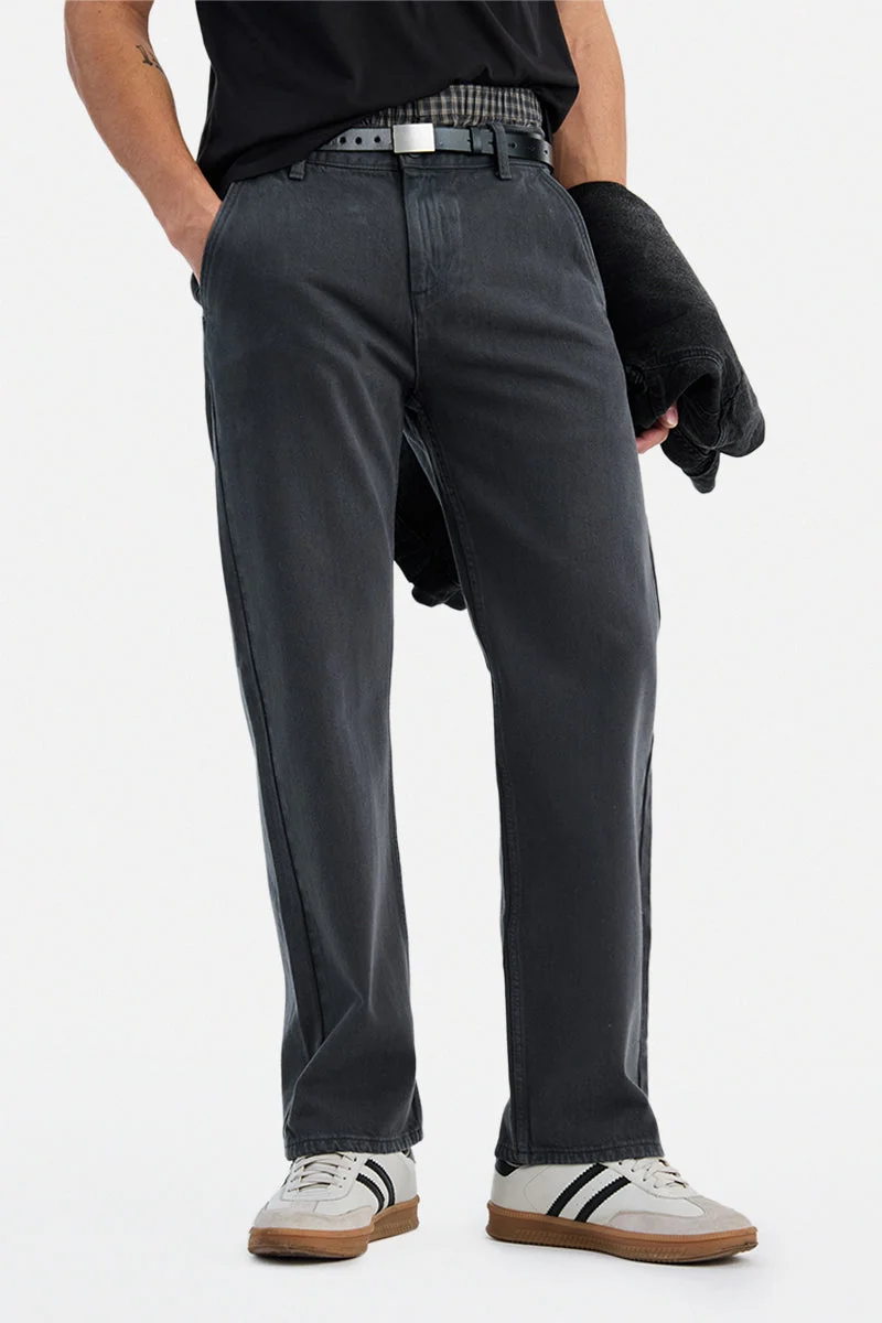 SNITCH Charcoal Grey Solid Straight Fit Casual Jeans