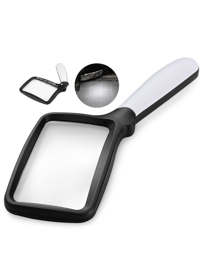 YUGYUJ Magnifying Glass with Light, Folding Handheld 3X Large Rectangle Lighted Magnifier with Dimmable LED for Macular Degeneration Seniors Reading Newspaper, Books, Lighted Gift for Low Visions - Image 1