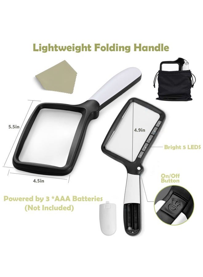 YUGYUJ Magnifying Glass with Light, Folding Handheld 3X Large Rectangle Lighted Magnifier with Dimmable LED for Macular Degeneration Seniors Reading Newspaper, Books, Lighted Gift for Low Visions - Image 5