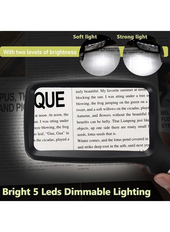 YUGYUJ Magnifying Glass with Light, Folding Handheld 3X Large Rectangle Lighted Magnifier with Dimmable LED for Macular Degeneration Seniors Reading Newspaper, Books, Lighted Gift for Low Visions - Image 3