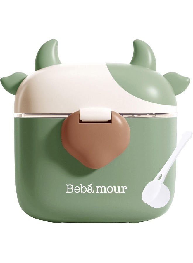 Bebamour Baby Formula Dispenser, BPA Free Portable Milk Powder and Candy Fruit Snack Storage Container with Scoop and Leveller for Travel, 450 ML, Green Cow - Image 1