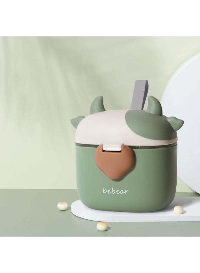 Bebamour Baby Formula Dispenser, BPA Free Portable Milk Powder and Candy Fruit Snack Storage Container with Scoop and Leveller for Travel, 450 ML, Green Cow - Image 3