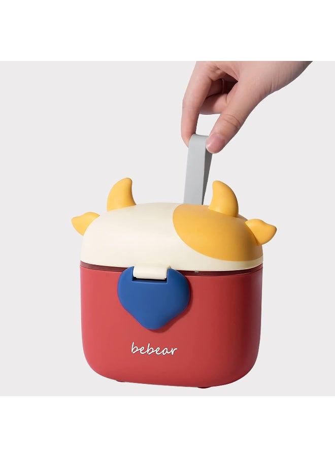 Bebamour Baby Formula Dispenser, BPA Free Portable Milk Powder and Candy Fruit Snack Storage Container with Scoop and Leveller for Travel, 450 ML, Green Cow - Image 5