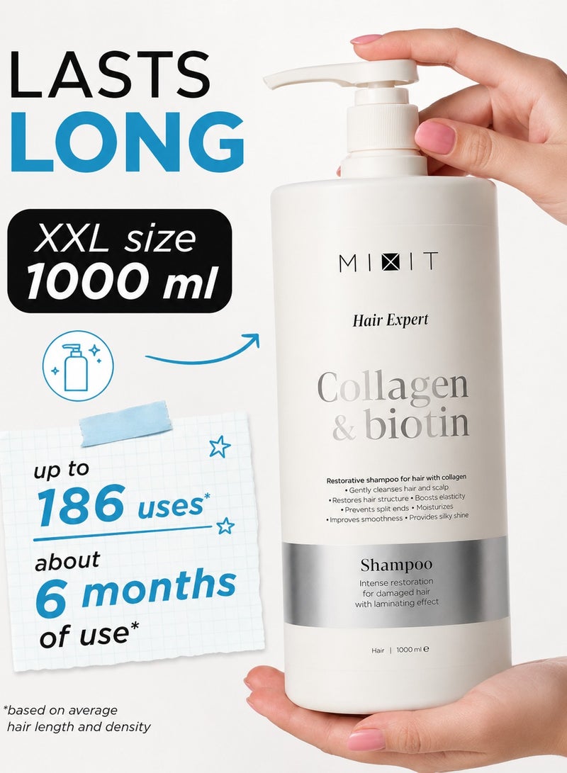 Mixit شامبو MIXIT بالكولاجين والبيوتين لإصلاح الشعر التالف، لتقوية الشعر والسيطرة على التجعد، 1000 مل. - Image 2