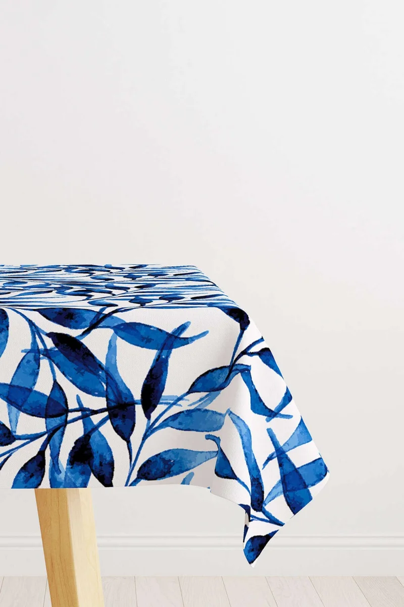كانغو هوم Blue and White Floral Patterned Digital Printed Tablecloth YST03-MS
