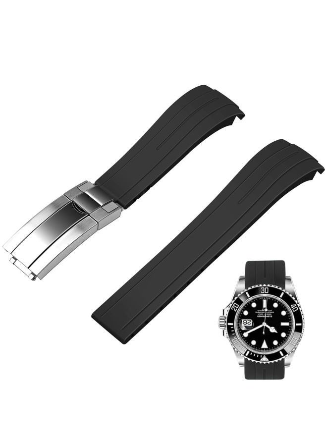 Juntan 20mm Watch Strap, Curved End Rubber Watch Band, Tapered Silicone Curved Replacement Watch Strap Black for Men Women with Classic Diving Buckle - Image 1