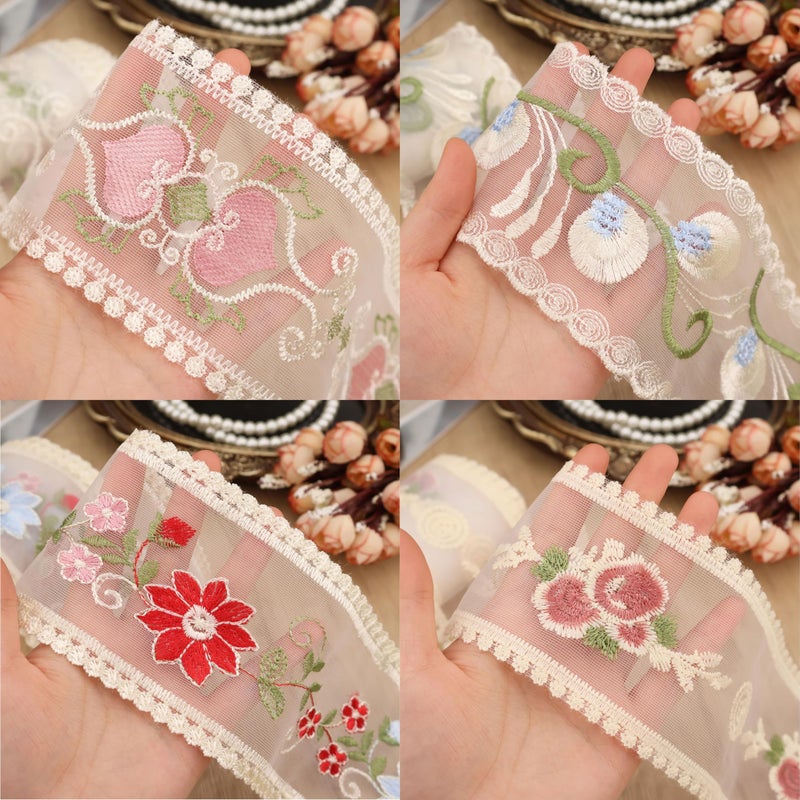 AIETSYEI Mesh Lace Trim Ribbon 5 * 2 Yards Yards Embroidery Floral Sewing Lace Trim Mesh Tulle Ribbon for Bridal Wedding Decorations - Image 5