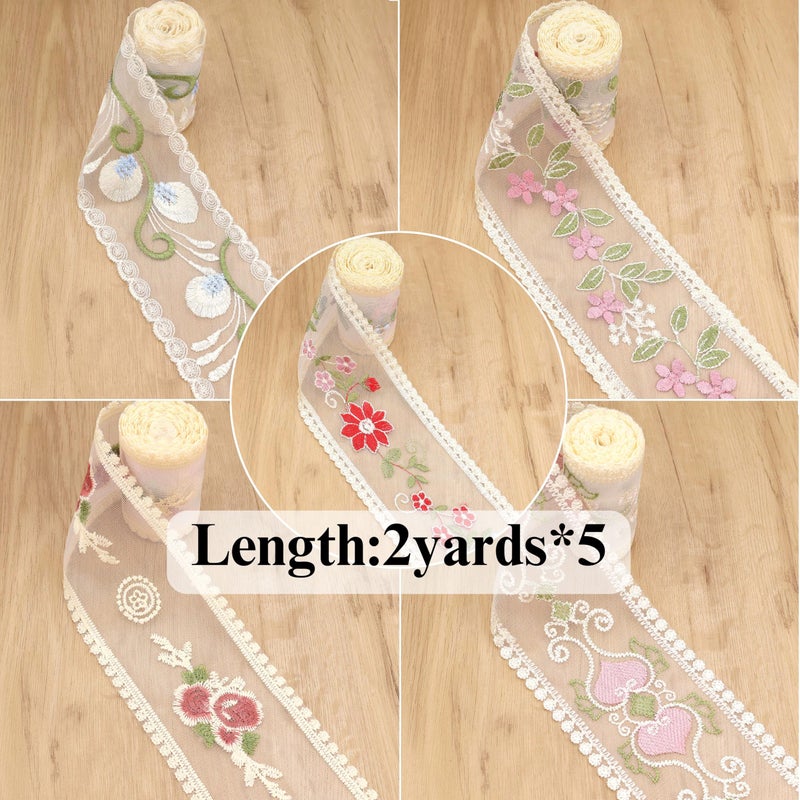 AIETSYEI Mesh Lace Trim Ribbon 5 * 2 Yards Yards Embroidery Floral Sewing Lace Trim Mesh Tulle Ribbon for Bridal Wedding Decorations - Image 2