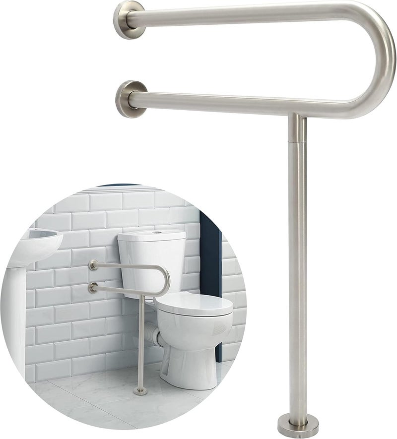 HECASA 24 Inch Handicap Grab Bars Rails 304 Stainless Steel Toilet Handrail Bathroom Safety Bar Wall Mount Floor Support Assist Bar for Disabled Elderly Mounted Bath Grips - Image 1