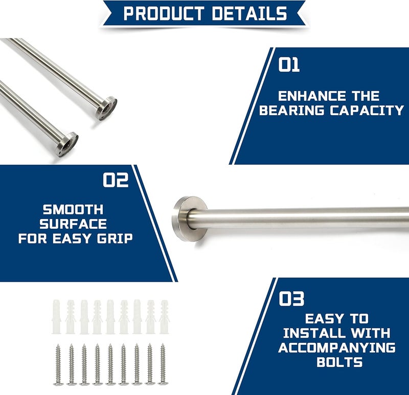 HECASA 24 Inch Handicap Grab Bars Rails 304 Stainless Steel Toilet Handrail Bathroom Safety Bar Wall Mount Floor Support Assist Bar for Disabled Elderly Mounted Bath Grips - Image 5