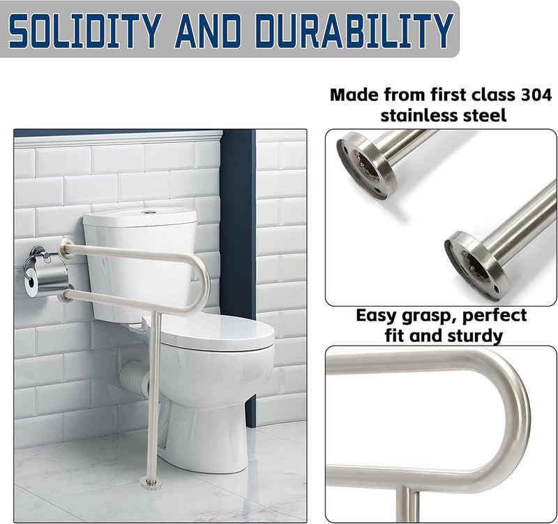 HECASA 24 Inch Handicap Grab Bars Rails 304 Stainless Steel Toilet Handrail Bathroom Safety Bar Wall Mount Floor Support Assist Bar for Disabled Elderly Mounted Bath Grips - Image 2