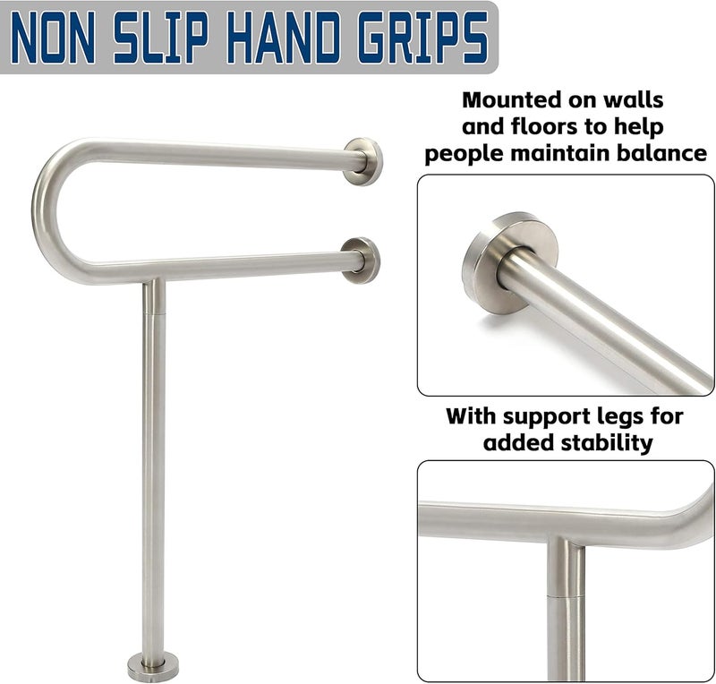 HECASA 24 Inch Handicap Grab Bars Rails 304 Stainless Steel Toilet Handrail Bathroom Safety Bar Wall Mount Floor Support Assist Bar for Disabled Elderly Mounted Bath Grips - Image 4