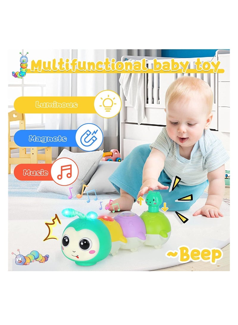 YelaJoy Baby Toys 0-6 Months, Crawling Caterpillar Tummy Time Toy with Magnetic Suction Music Light up, Sensory Learning Infant Toy for 6-12 Month Newborn Toddler 1 Year Old Girl Boy Baby Gifts  - Image 3