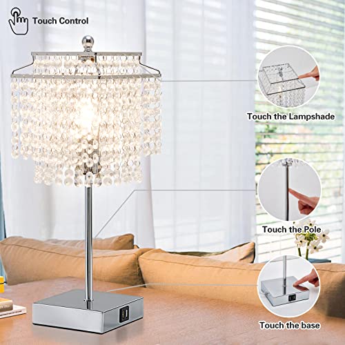 Luvkczc Crystal Table Lamp with Touch Control Set of 2, USB Bedside Table Lamp with USB C+A Ports, Dimmable Lamp with Crystal Shade for Bedroom, Living Room, 6W LED Bulb Included - Image 4