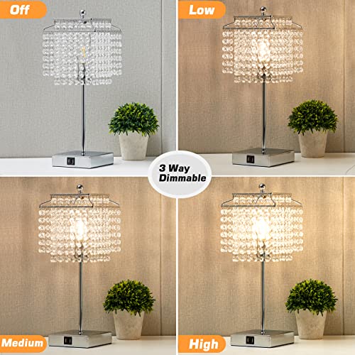 Luvkczc Crystal Table Lamp with Touch Control Set of 2, USB Bedside Table Lamp with USB C+A Ports, Dimmable Lamp with Crystal Shade for Bedroom, Living Room, 6W LED Bulb Included - Image 3