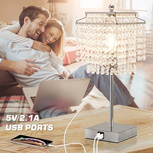 Luvkczc Crystal Table Lamp with Touch Control Set of 2, USB Bedside Table Lamp with USB C+A Ports, Dimmable Lamp with Crystal Shade for Bedroom, Living Room, 6W LED Bulb Included - Image 2