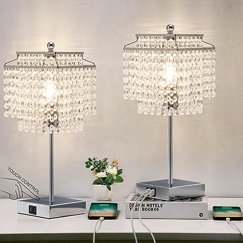 Luvkczc Crystal Table Lamp with Touch Control Set of 2, USB Bedside Table Lamp with USB C+A Ports, Dimmable Lamp with Crystal Shade for Bedroom, Living Room, 6W LED Bulb Included - Image 5