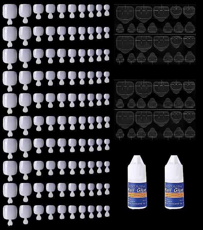 INOG False Toenails Tips 500 PCS 10 Sizes Full Cover Artificial French Acrylic Toenails Set 2pcs nail glue 2sheet glue sticker - Image 1