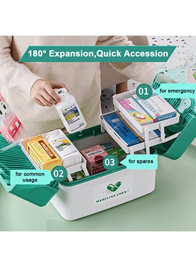 فلاي رود صندوق تخزين الأدوية، صندوق طبي، منظم لتخزين الأدوية، صندوق إسعافات أولية محمول للمنزل، صندوق أدوات بلاستيكي متعدد الوظائف بمقبض، صندوق أدوية عائلي محمول قابل للقفل مزدوج بثلاث طبقات، صندوق تخزين لتصنيف الأدوية (برتقالي، كبير) - Image 3