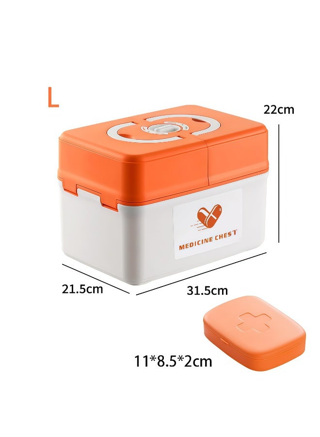 فلاي رود صندوق تخزين الأدوية، صندوق طبي، منظم لتخزين الأدوية، صندوق إسعافات أولية محمول للمنزل، صندوق أدوات بلاستيكي متعدد الوظائف بمقبض، صندوق أدوية عائلي محمول قابل للقفل مزدوج بثلاث طبقات، صندوق تخزين لتصنيف الأدوية (برتقالي، كبير) - Image 2
