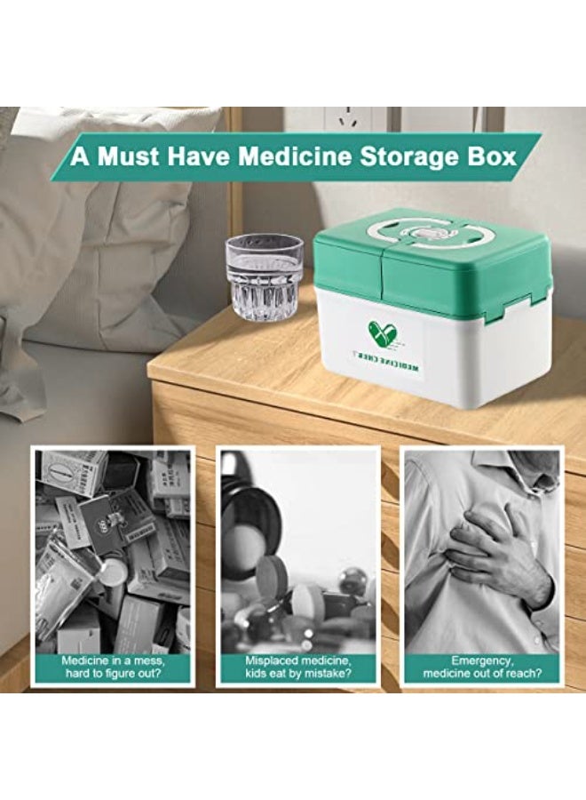 فلاي رود صندوق تخزين الأدوية، صندوق طبي، منظم لتخزين الأدوية، صندوق إسعافات أولية محمول للمنزل، صندوق أدوات بلاستيكي متعدد الوظائف بمقبض، صندوق أدوية عائلي محمول قابل للقفل مزدوج بثلاث طبقات، صندوق تخزين لتصنيف الأدوية (برتقالي، كبير) - Image 5