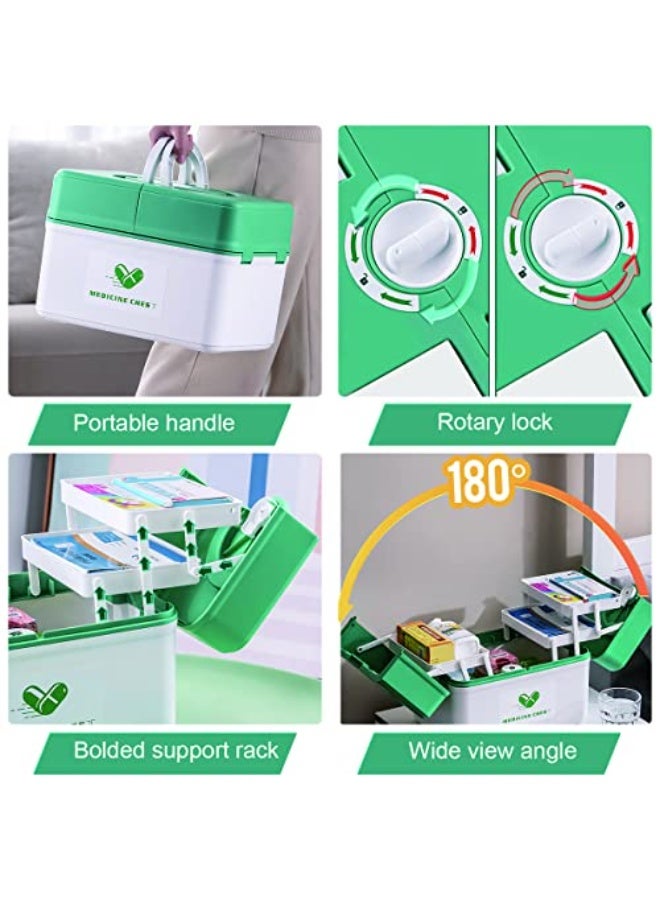 فلاي رود صندوق تخزين الأدوية، صندوق طبي، منظم لتخزين الأدوية، صندوق إسعافات أولية محمول للمنزل، صندوق أدوات بلاستيكي متعدد الوظائف بمقبض، صندوق أدوية عائلي محمول قابل للقفل مزدوج بثلاث طبقات، صندوق تخزين لتصنيف الأدوية (برتقالي، كبير) - Image 4