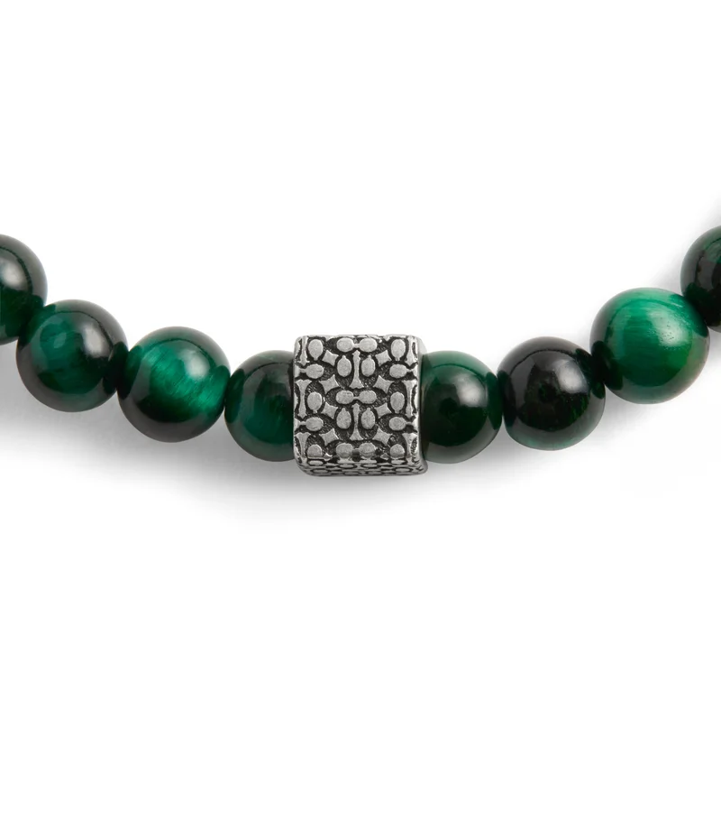 COACH Men'sSignature Green Tiger's Eye Bead Stretch Brac