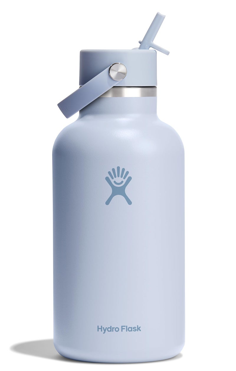 Hydro Flask Water Bottle - Insulated Stainless Steel - Wide Mouth Flex Straw Lid, Non Spill, Leakproof and Refillable in 64 Oz Surf Blue - Image 1