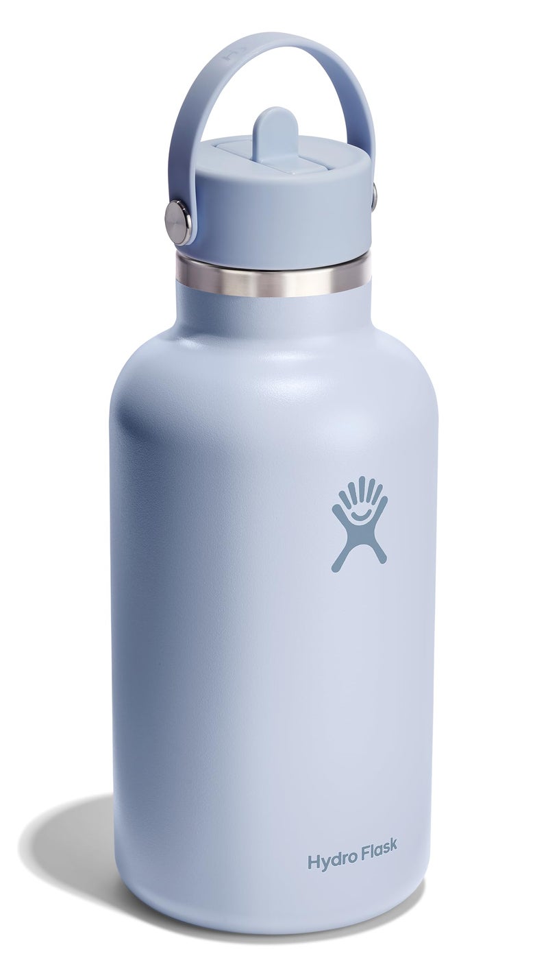 Hydro Flask Water Bottle - Insulated Stainless Steel - Wide Mouth Flex Straw Lid, Non Spill, Leakproof and Refillable in 64 Oz Surf Blue - Image 2