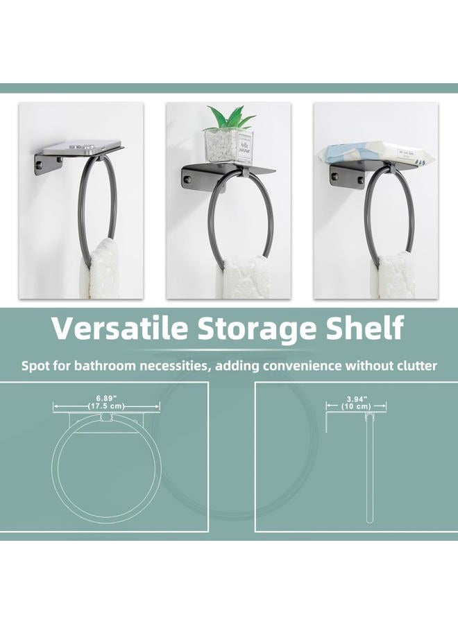 APLusee Gunmetal Gray Towel Ring with Shelf, 304 Stainless Steel Bathroom Towel Holder, Wall Mounted Swivel Loop for Kitchen Shower, Rustproof & Easy to Install - Image 4