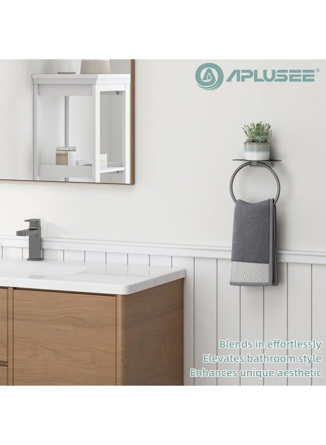 APLusee Gunmetal Gray Towel Ring with Shelf, 304 Stainless Steel Bathroom Towel Holder, Wall Mounted Swivel Loop for Kitchen Shower, Rustproof & Easy to Install - Image 2