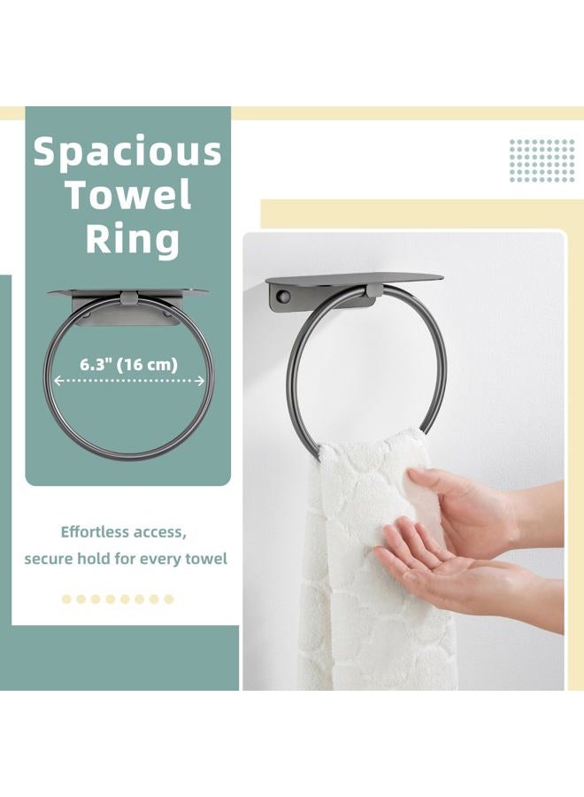 APLusee Gunmetal Gray Towel Ring with Shelf, 304 Stainless Steel Bathroom Towel Holder, Wall Mounted Swivel Loop for Kitchen Shower, Rustproof & Easy to Install - Image 5