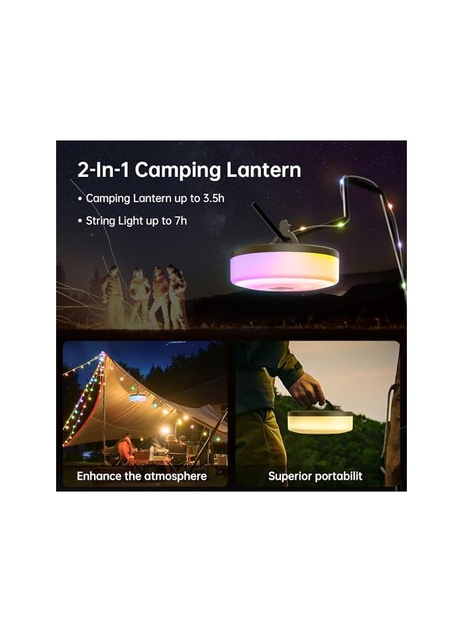 The Bros أضواء خيط التخييم، أضواء خيط LED RGB الخارجية، زينة لرحلات التخييم، RV، المشي، 33 قدم 100 ضوء LED، مقاومة للماء IPX4، 2 في 1 ضوء حفلة قابل لإعادة الشحن عبر USB، أضواء عيد الميلاد - Image 3