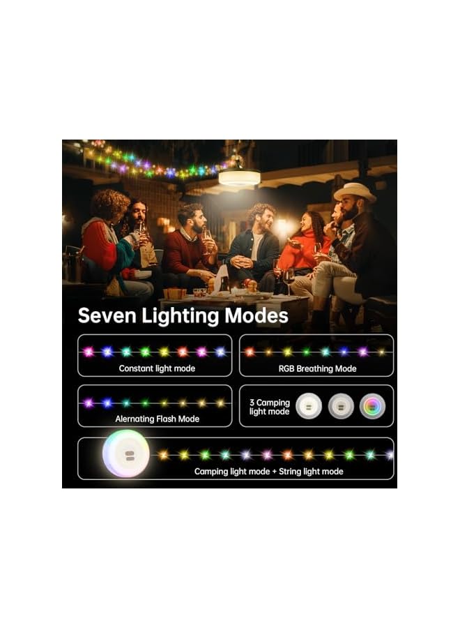 The Bros أضواء خيط التخييم، أضواء خيط LED RGB الخارجية، زينة لرحلات التخييم، RV، المشي، 33 قدم 100 ضوء LED، مقاومة للماء IPX4، 2 في 1 ضوء حفلة قابل لإعادة الشحن عبر USB، أضواء عيد الميلاد - Image 4