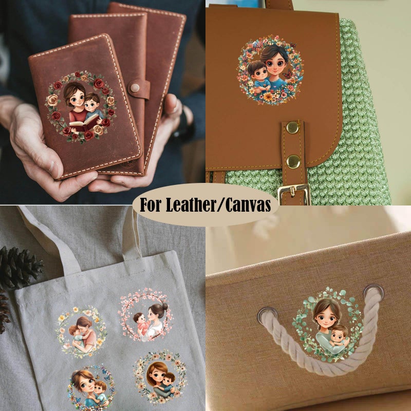 ZMRU 24 Sheets Vintage Mom Rub On Transfers for Crafts, Cold IOD Transfers Stickers for Woodï¼ŒFurniture Decals, Glass, Porcelain, Leather, Canvas, Fabric Projects,3 * 3inch(Surrounded by Mom) - Image 5