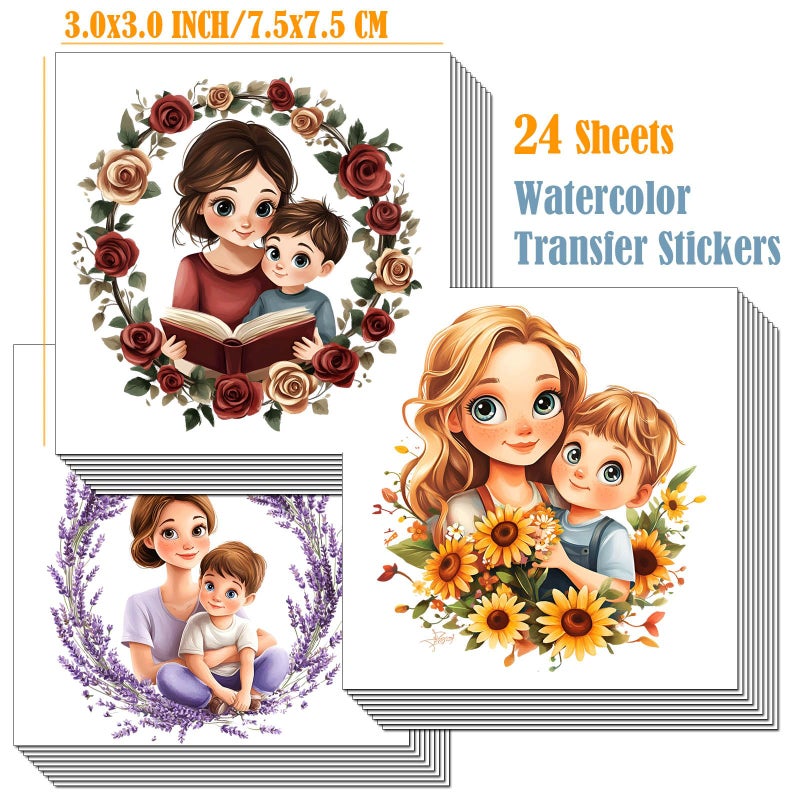 ZMRU 24 Sheets Vintage Mom Rub On Transfers for Crafts, Cold IOD Transfers Stickers for Woodï¼ŒFurniture Decals, Glass, Porcelain, Leather, Canvas, Fabric Projects,3 * 3inch(Surrounded by Mom) - Image 2