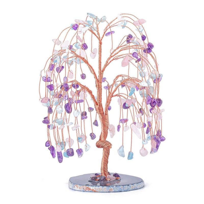 Jovivi Natural Healing Crystals Amethyst/Rose Quartz/Aquamarin Tree Tumbled Gemstone Stones Money Tree  Geode Agate Slices Base Feng Shui Ornaments Home Decoration for Wealth and Luck 5.5""-6.3"" - Image 1